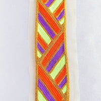 Thumbnail for Beige Net Lace in Orange Embroidery, Geometric Pattern Trim, Indian Embroidered Trim Craft Ribbon Decorative Trim Costume Trim Trim By Yard