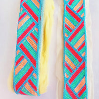 Thumbnail for Beige Net With Blue, Red, Cyan And Coral Pink Embroidery