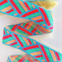 Thumbnail for Beige Net With Blue, Red, Cyan And Coral Pink Embroidery