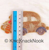 Thumbnail for Hand Embroidered Car Applique In Gold Zardozi And Beige, Red, Brown And Grey Embroidery