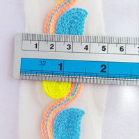 Thumbnail for Beige Net With Yellow, Blue And Orange Embroidery, Leaves Pattern Trim