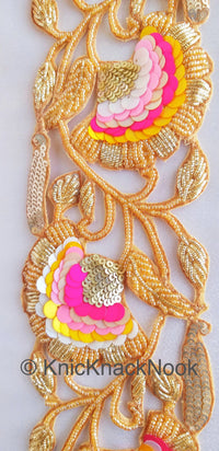 Thumbnail for Exclusive Gold Hand Embroidered Cutwork Lace Trim, Floral Embroidery Beaded Trim, Sequins Trim