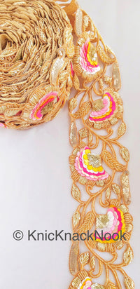 Thumbnail for Exclusive Gold Hand Embroidered Cutwork Lace Trim, Floral Embroidery Beaded Trim, Sequins Trim