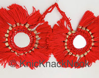 Thumbnail for Mirrored Tassels In Grey / Green / Brown / Red / Blue, Crochet Mirror Tassel, Handmade Latkan Boho