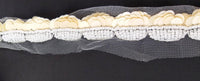 Thumbnail for White Net Lace With Beige Sequins and Off White Beads, Scallop Trim, Exclusive Laces