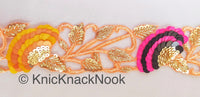 Thumbnail for Pink / Peach Indian Beaded Lace Trim, Handmade, Sequins Trim