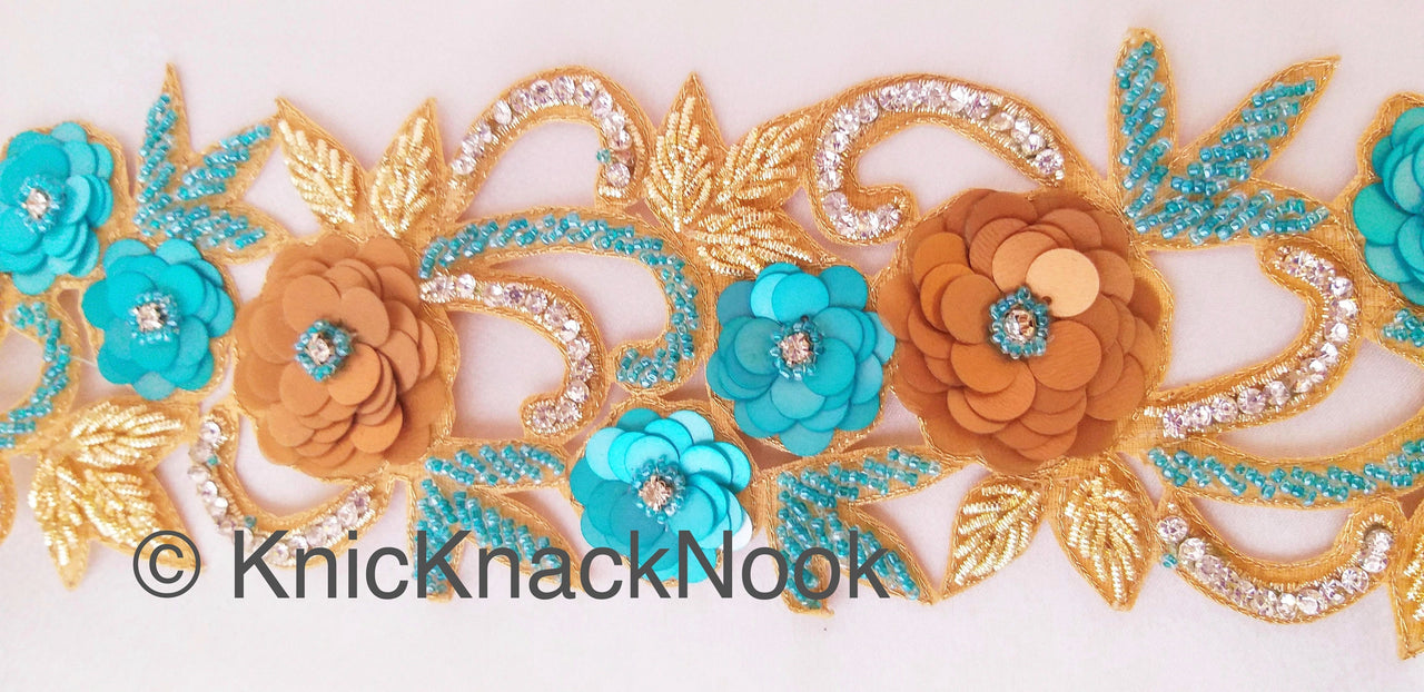 Wholesale Red / Blue & Gold Hand Embroidered Zardozi Cutwork Lace Trim Beaded Trim, Sequins Rhinestones Wedding Bridal Belt
