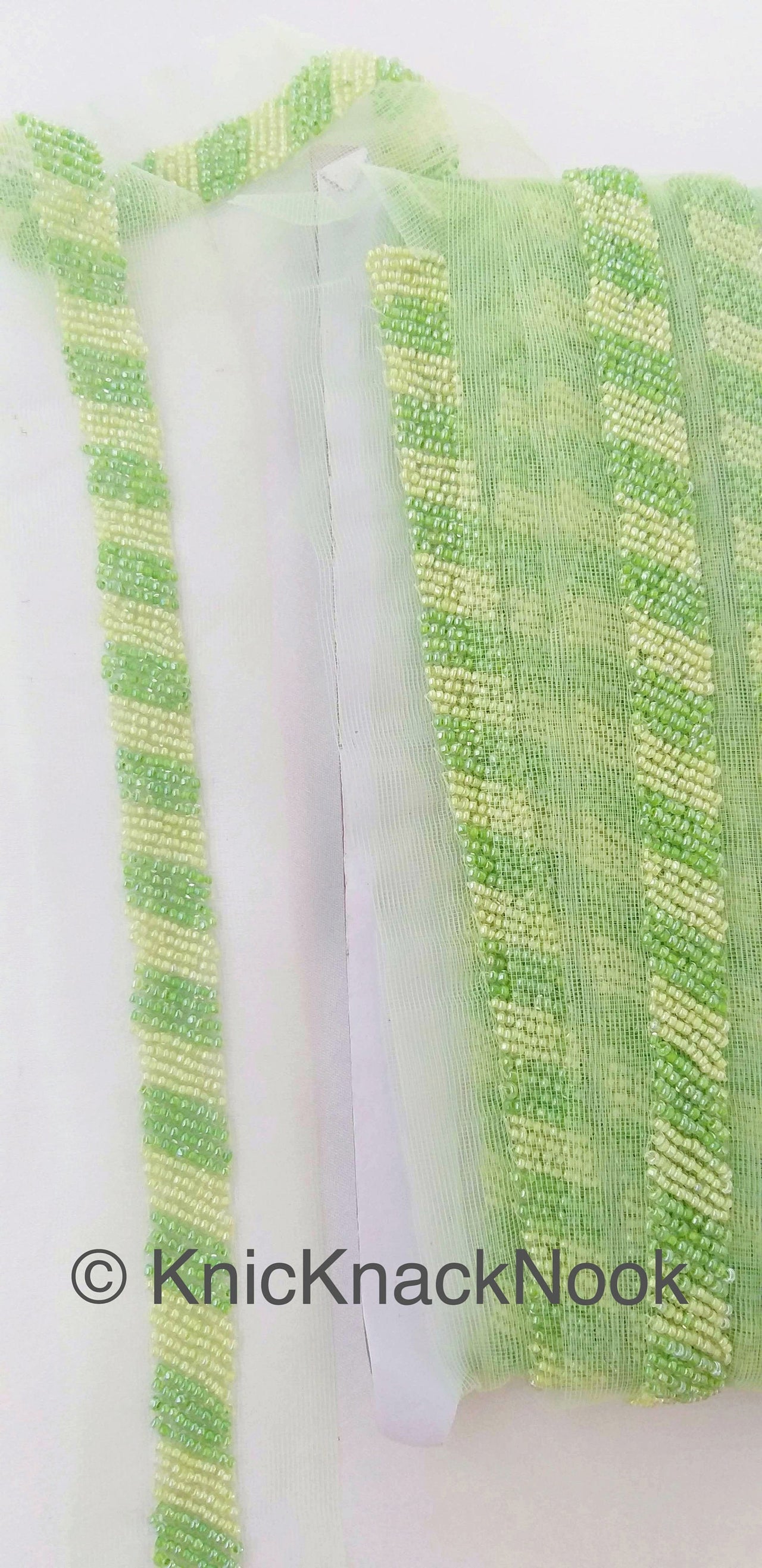 Wholesale Decorative Green Beaded Net Lace Trim, Seed Beads, Beaded Trim