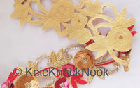Thumbnail for Red / Blue & Gold Hand Embroidered Zardozi Cutwork Lace Trim Beaded Trim, Sequins Rhinestones Wedding Bridal Belt Decorative