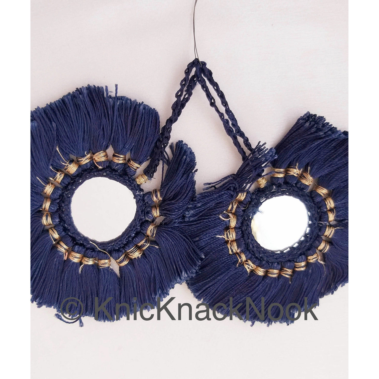 Mirrored Tassels In Grey / Green / Brown / Red / Blue, Crochet Mirror Tassel, Handmade Latkan Boho
