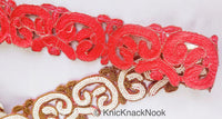 Thumbnail for Gold Zardozi Hand Embroidered Cutwork Lace Trim Beaded with Ivory Seed Beads, Wedding Trim, Indian Trim