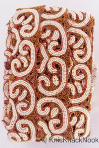 Thumbnail for Gold Zardozi Hand Embroidered Cutwork Lace Trim Beaded with Ivory Seed Beads, Wedding Trim, Indian Trim