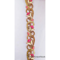 Thumbnail for Wholesale Hand Embroidered Lace Trim, Pink Floral Embroidery, Beaded In Off White Seed Beads & Bugle Beads
