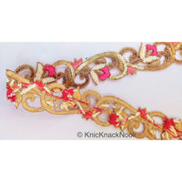 Thumbnail for Wholesale Hand Embroidered Lace Trim, Pink Floral Embroidery, Beaded In Off White Seed Beads & Bugle Beads