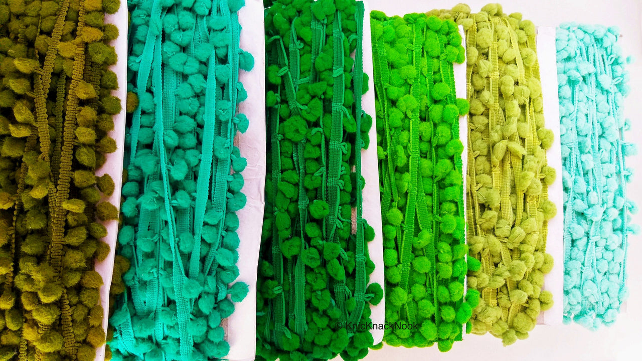 9 yards x Wholesale Green Pom Pom Fringe Trim, Pompom Trimming, Tassels