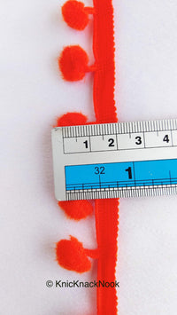 Thumbnail for Deep Orange Pom Pom Fringe Trim, Pompom Trimming, Tassels