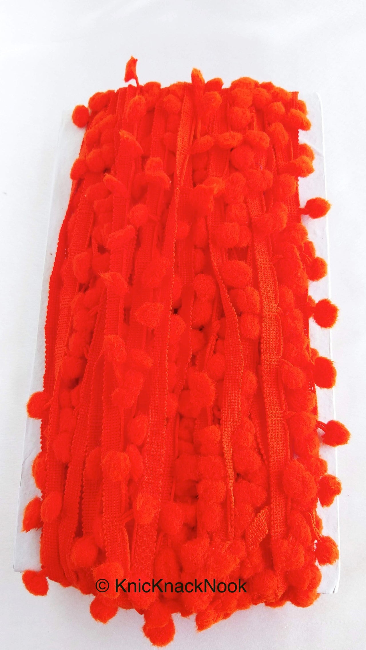 Deep Orange Pom Pom Fringe Trim, Pompom Trimming, Tassels