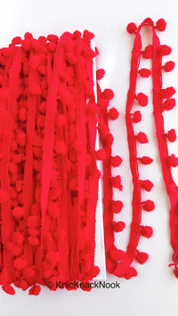 Thumbnail for Red Pom Pom Fringe Trim, Pompom Trimming, Tassels