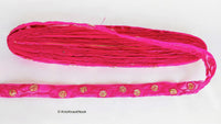 Thumbnail for Fuchsia Pink Net Lace Trim In Floral Embroidery And Glitter Gold Sequins, , Wedding Trims