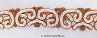 Thumbnail for Gold Zardozi Hand Embroidered Cutwork Lace Trim Beaded with Ivory Seed Beads, Wedding Trim, Indian Trim