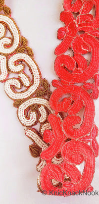 Thumbnail for Gold Zardozi Hand Embroidered Cutwork Lace Trim Beaded with Ivory Seed Beads, Wedding Trim, Indian Trim