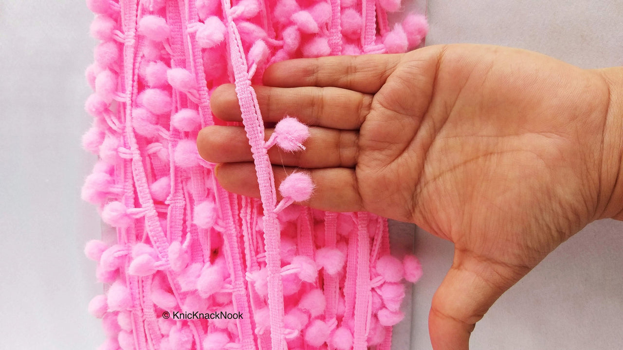 Pink Pom Pom Fringe Trim, Pompom Trimming, Tassels