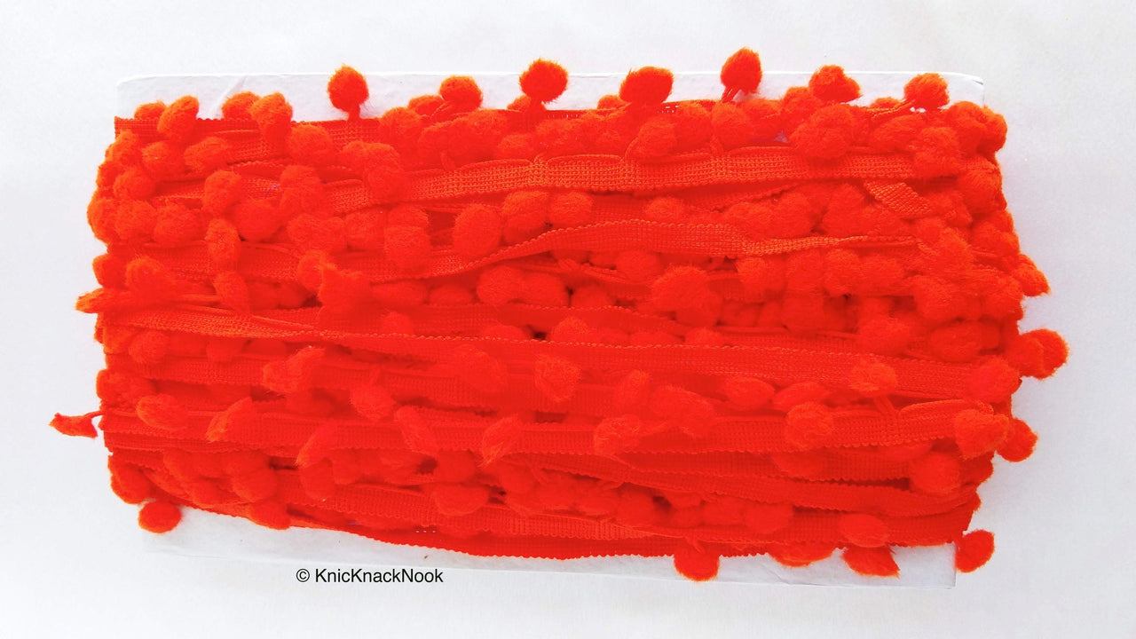 Deep Orange Pom Pom Fringe Trim, Pompom Trimming, Tassels