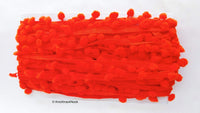Thumbnail for Deep Orange Pom Pom Fringe Trim, Pompom Trimming, Tassels