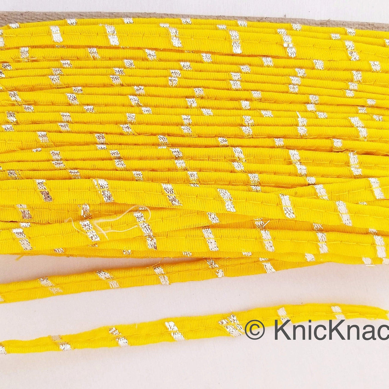 Yellow And Gold Stripes Piping Cord Trim, Approx. 8 mm wide, One Yard Trim