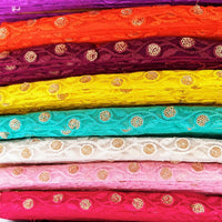 Thumbnail for Fuchsia Pink Net Lace Trim In Floral Embroidery And Glitter Gold Sequins, , Wedding Trims