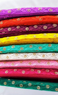 Thumbnail for White Net Lace Trim In Floral Embroidery And Glitter Gold Sequins, , Wedding Trims