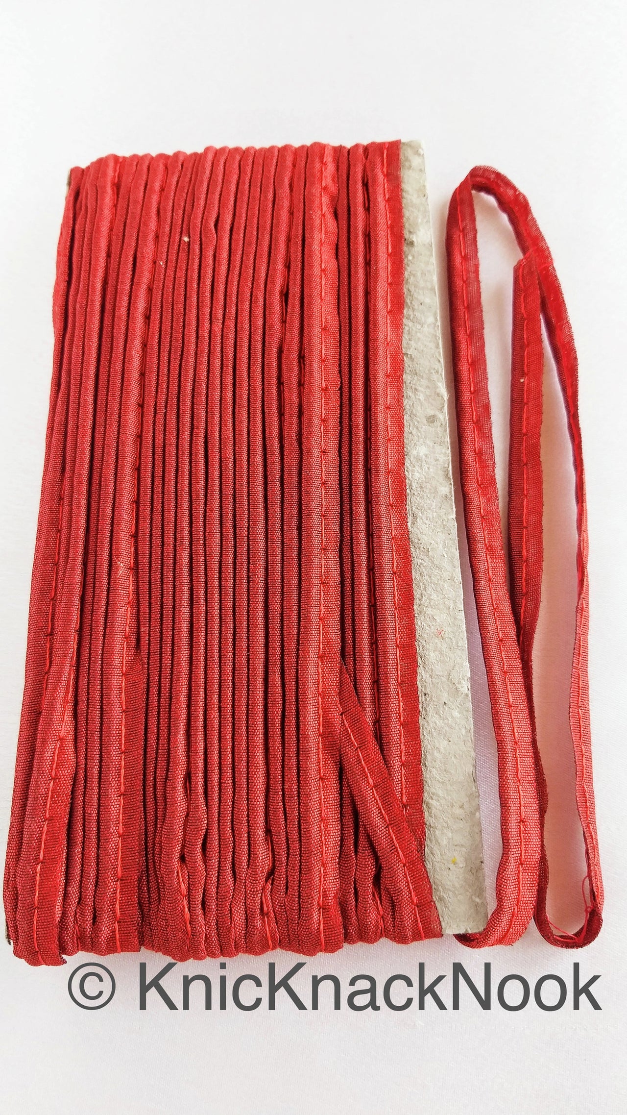 2mm Flanged Insertion Piping on 9mm Band, Deep Red Art Silk Fabric Trim