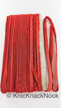 Thumbnail for 2mm Flanged Insertion Piping on 9mm Band, Deep Red Art Silk Fabric Trim