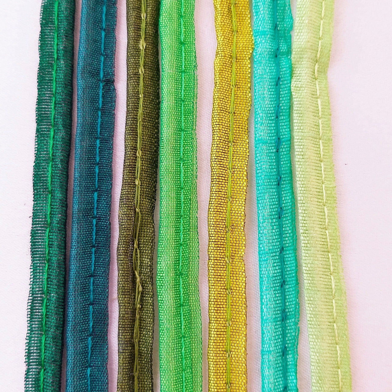 2mm Flanged Insertion Piping on 9mm Band, Green Art Silk Fabric Trim, Cord piping Trim
