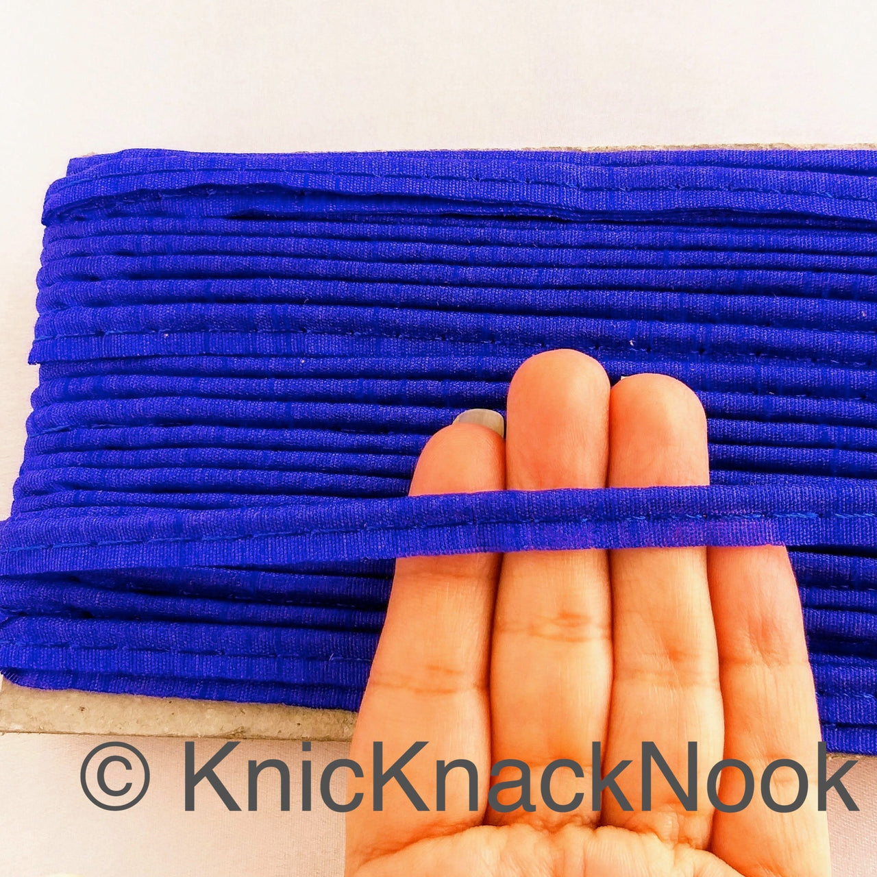 2mm Flanged Insertion Piping on 9mm Band, Blue Art Silk Fabric Trim, Cord piping Trim