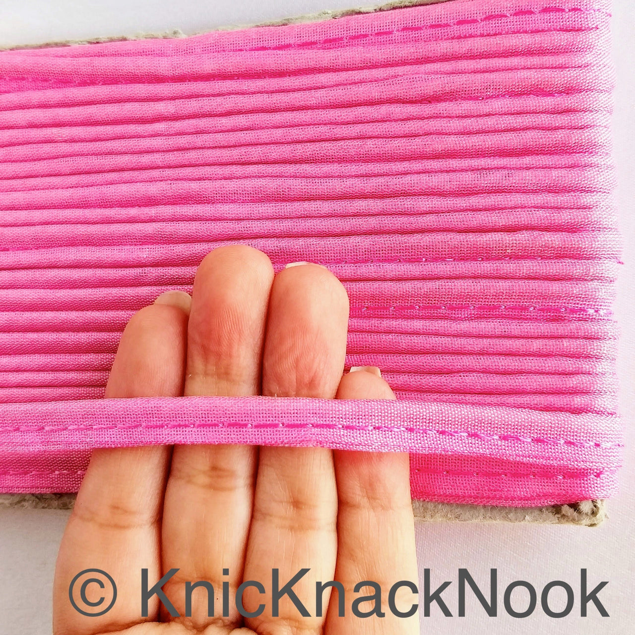 2mm Flanged Insertion Piping on 9mm Band, Light Pink Art Silk Fabric Trim, Cord piping Trim