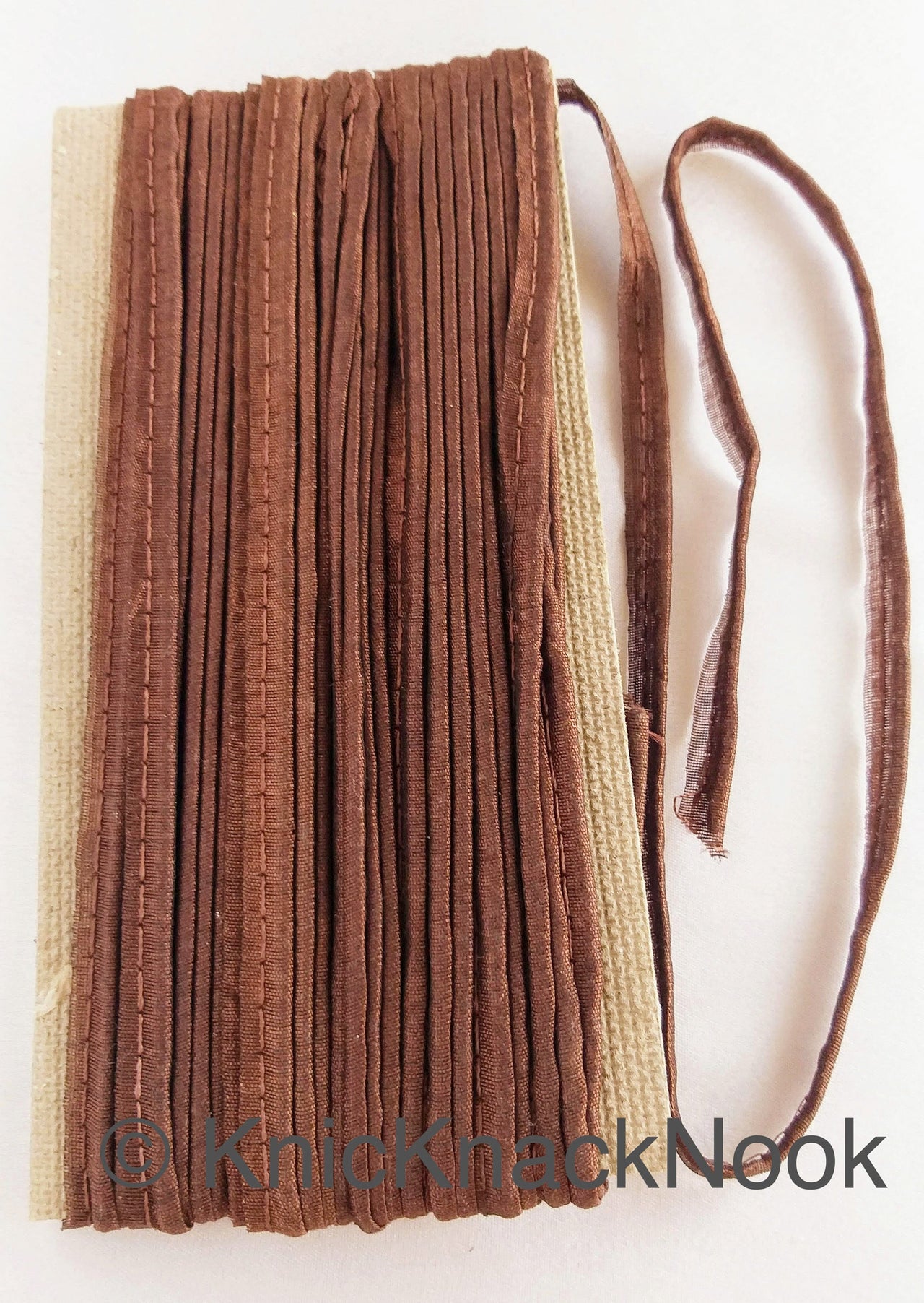 2mm Flanged Insertion Piping on 9mm Band, Dark Brown Art Silk Trim