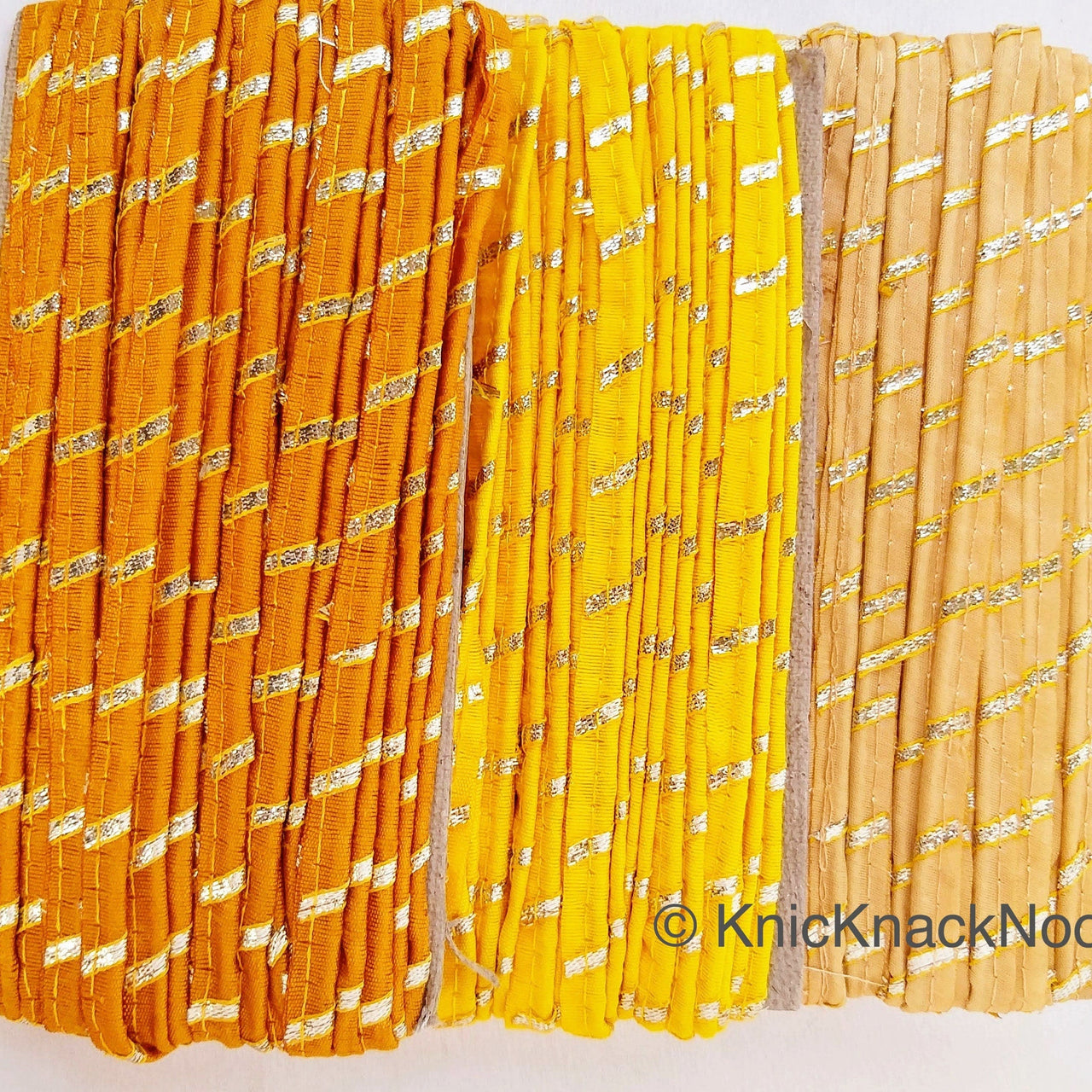 Yellow Buttercup And Gold Stripes Piping Cord Trim, Approx. 8 mm wide, One Yard Trim