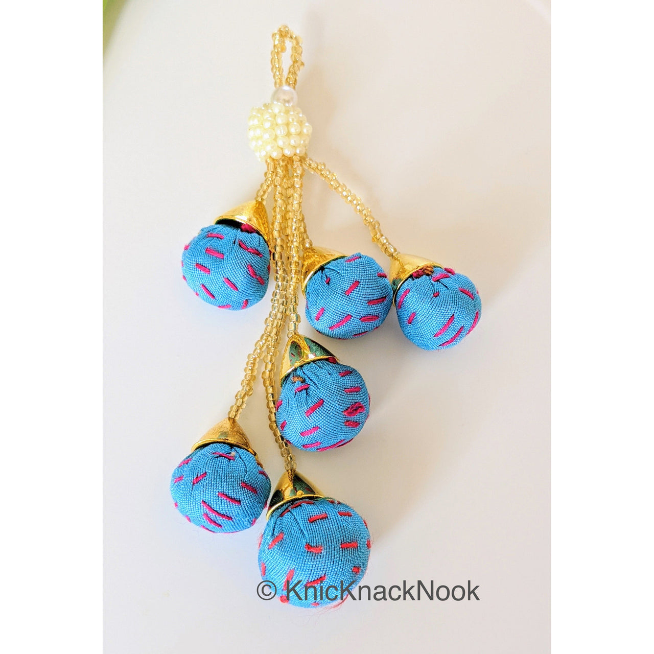 Blue Tassels Art Silk Fabric Balls Bunch, Latkan, Embellishments