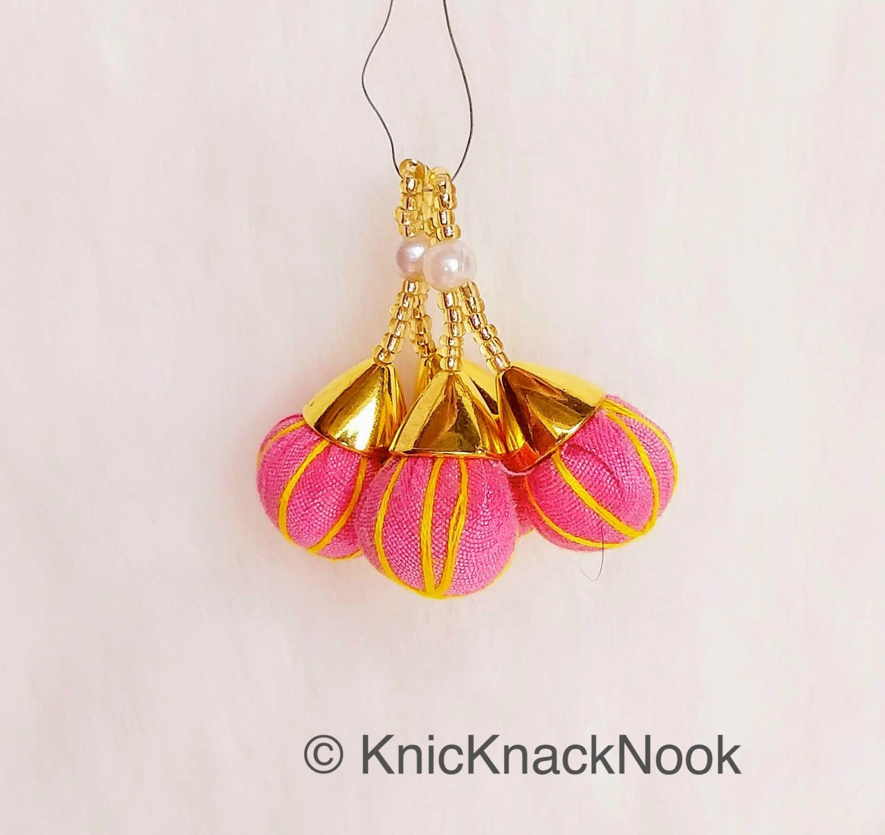Baby Pink Tassels Art Silk Fabric Balls Bunch, Latkan, Embellishments