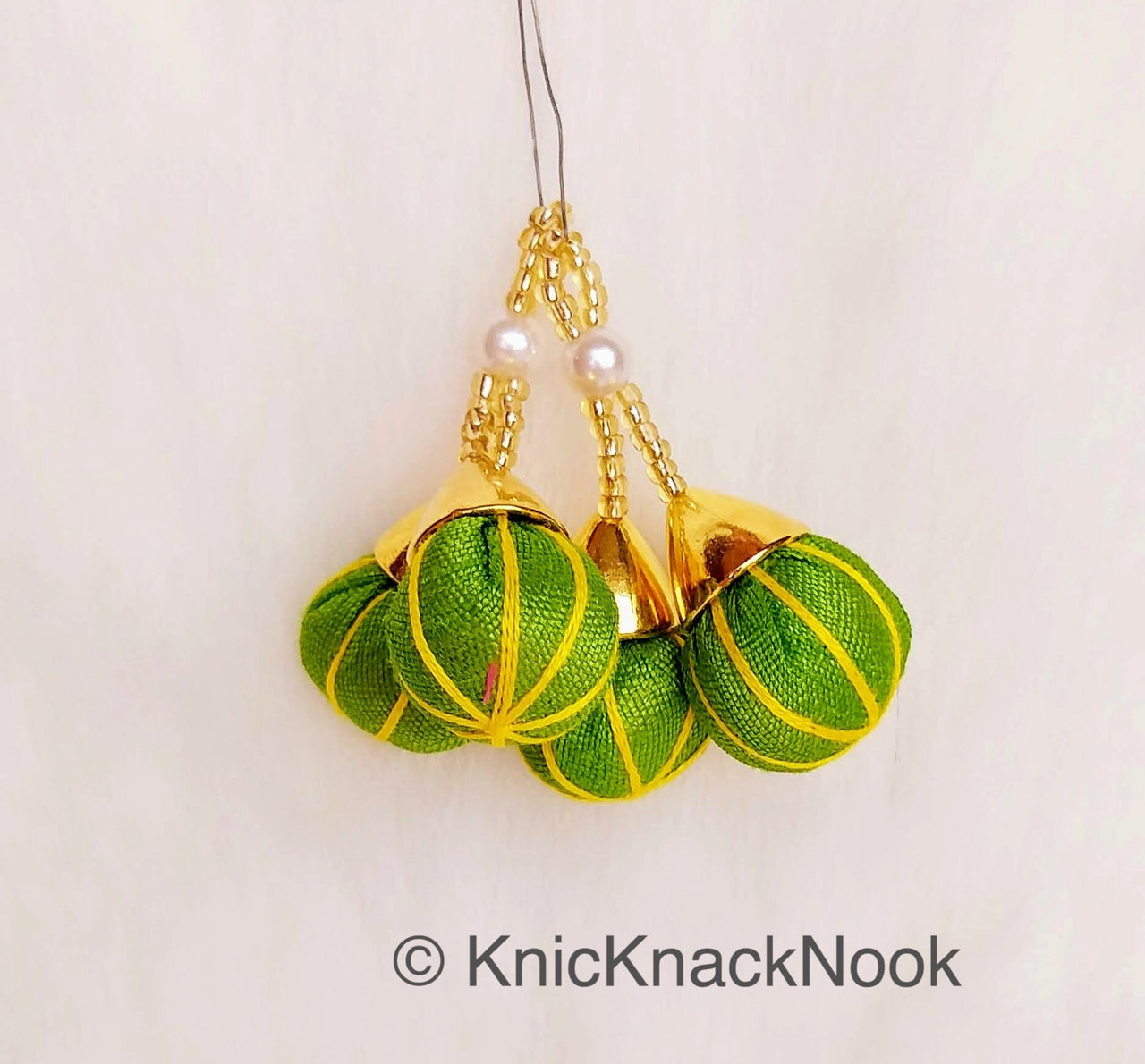 Green Tassels Art Silk Fabric Balls Bunch, Latkan, Embellishments
