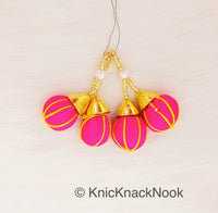 Thumbnail for Fuchsia Pink Tassels Art Silk Fabric Balls Bunch, Latkan, Embellishments