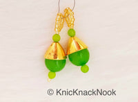 Thumbnail for Green Beads Tassels Latkan, Indian Antique Distressed Latkans, Gold Beaded Danglers