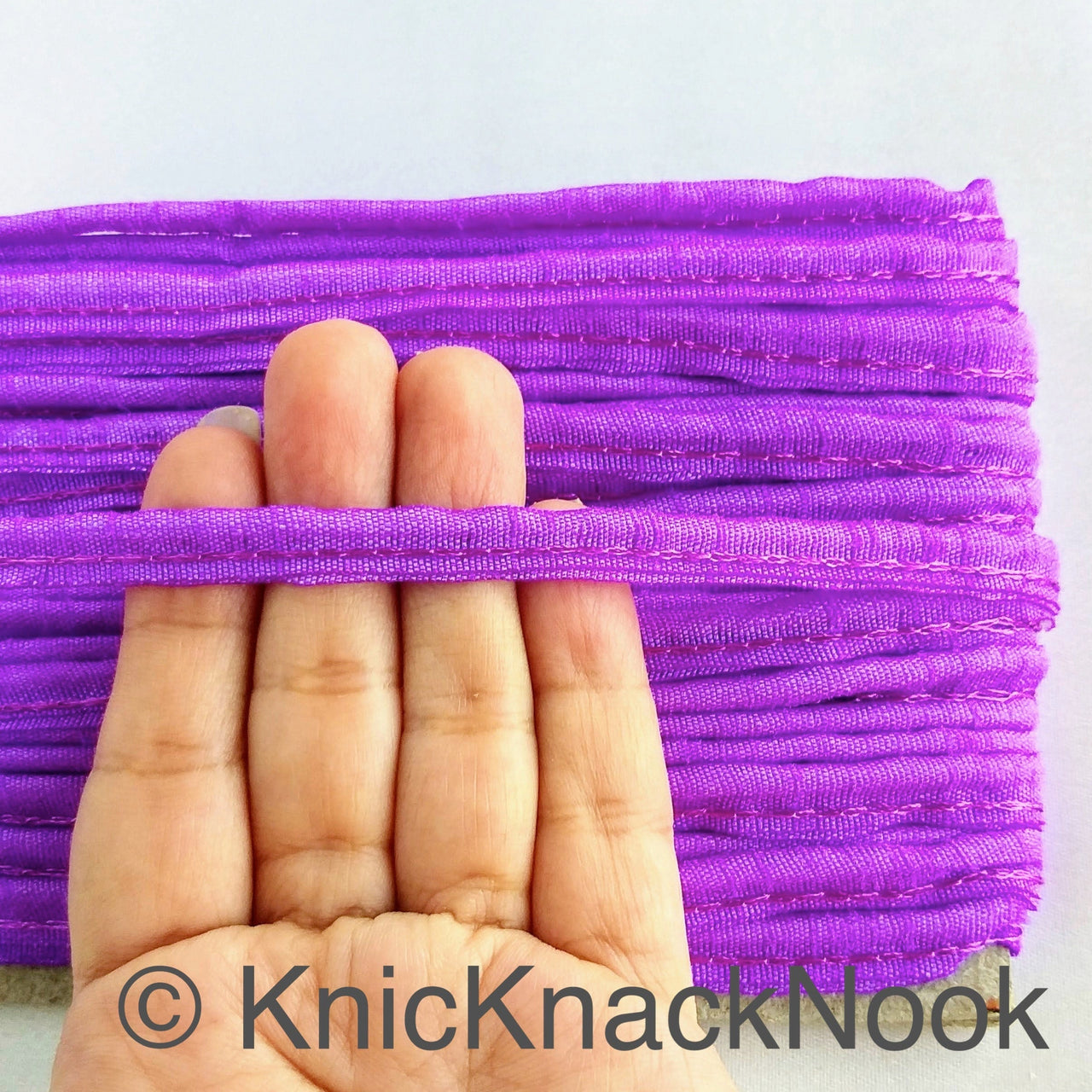 2mm Flanged Insertion Piping on 9mm Band, Violet Purple Art Silk Fabric Trim, Cord piping Trim