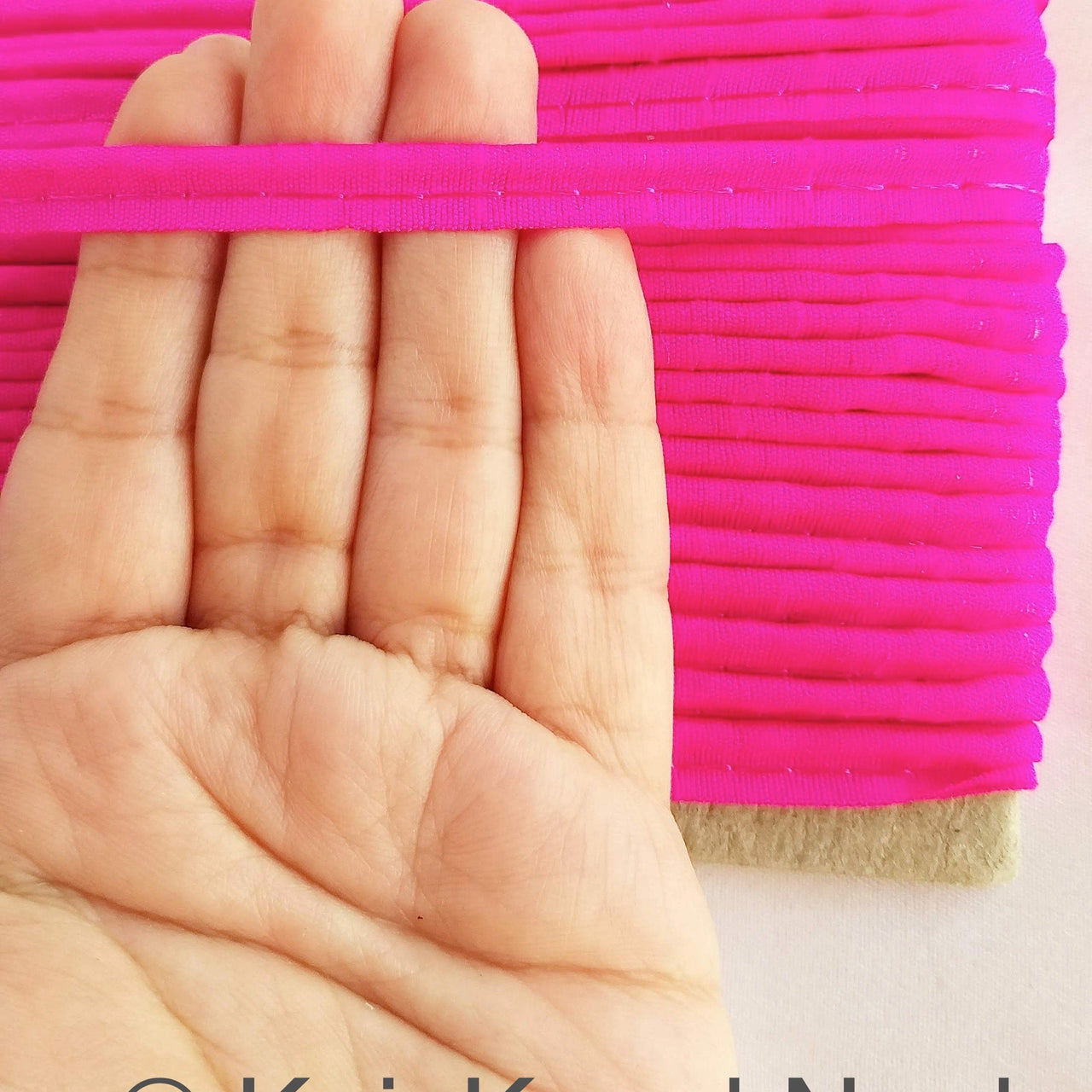 2mm Flanged Insertion Piping on 9mm Band, Fuchsia Pink Art Silk Fabric Trim, Cord piping Trim
