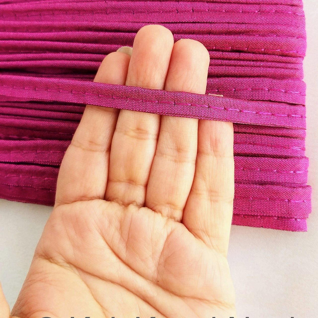 2mm Flanged Insertion Piping on 9mm Band, Mulberry Art Silk Fabric Trim, Cord piping Trim