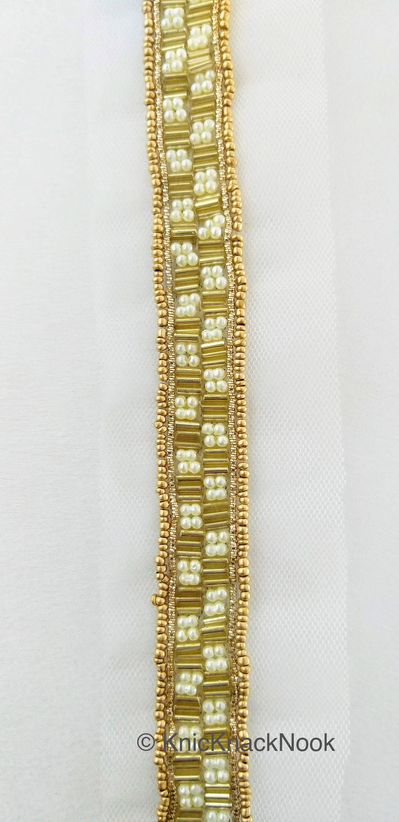 Wholesale Gold Beaded Trim, Pearl Trim, Embroidered Lace Trim