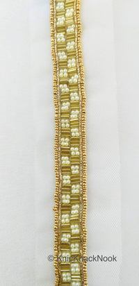 Thumbnail for Wholesale Gold Beaded Trim, Pearl Trim, Embroidered Lace Trim