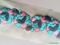 Thumbnail for Wholesale Sheer Gold Fabric Trim With Blue And Pink Floral Thread Embroidery 9 Yard Lace, Embroidered Trim,