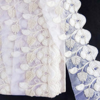 Thumbnail for White Tissue Fabric Trim With Embroidered Flowers, One Yard Lace Trims,
